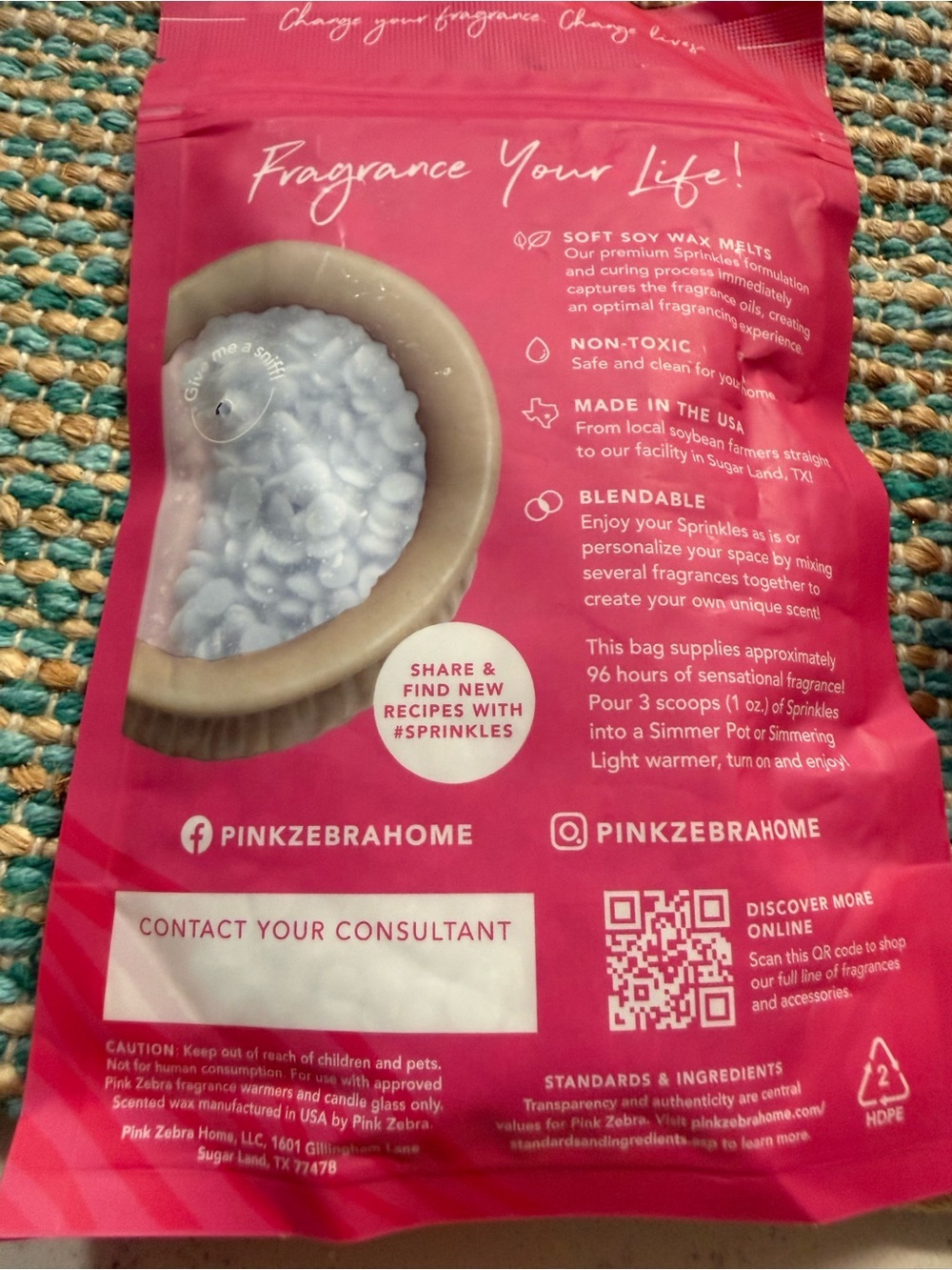 Pink Zebra Soft Soy Wax Sprinkles - Pastel Blue Pellets in Pink Pouch - Picture 2 of 2
